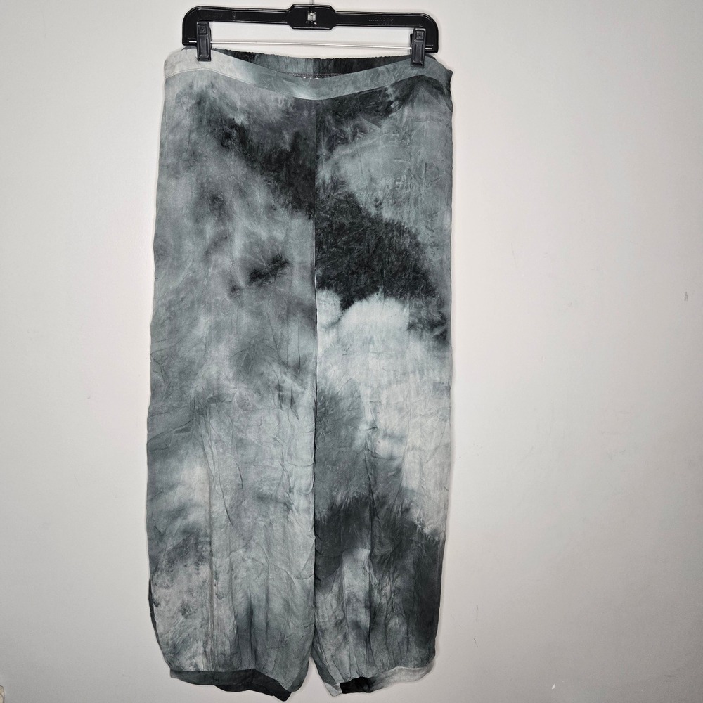 Bryn Walker Large Grey Tie Dye Viscose Wide Leg Pants Italian Fabric Made‎ USA